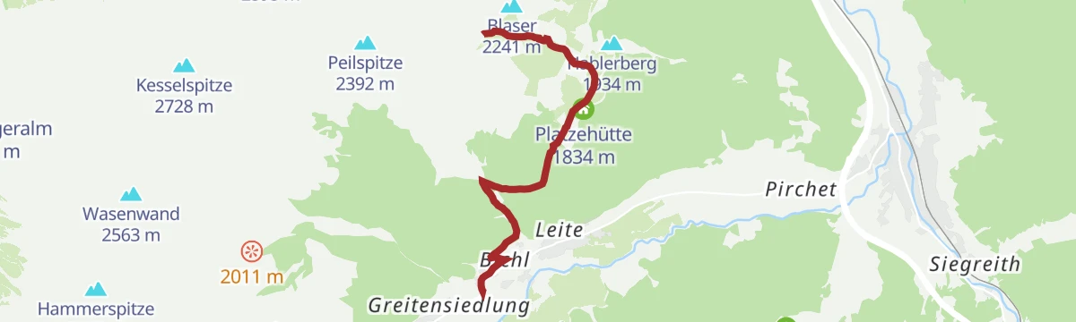 Route map: Zustieg zur Blaser Hütte